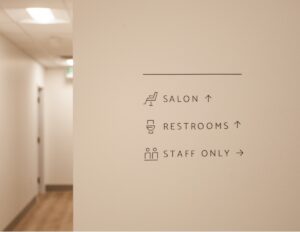 Environmental Graphic Design by Array Ad Agency, Nanaimo, B.C. Custom iconography designed for House of Kiyo’s wayfinding system.