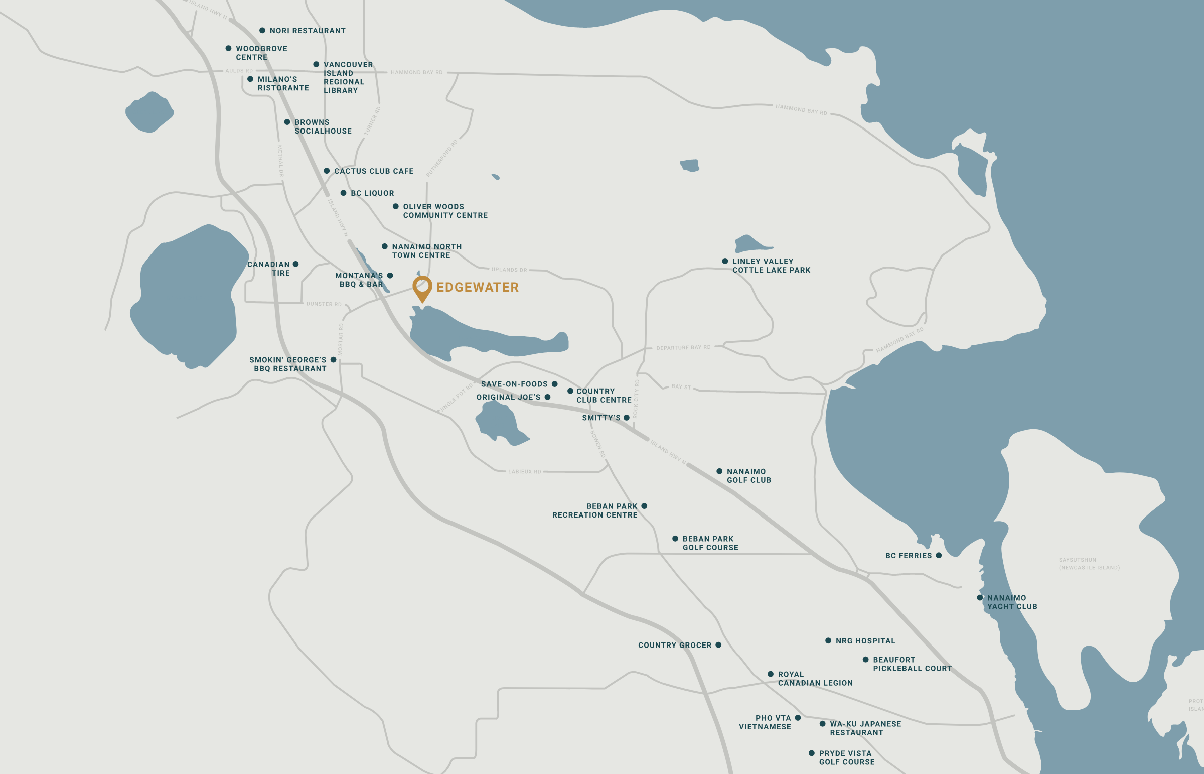 Map showing location of Edgewater.