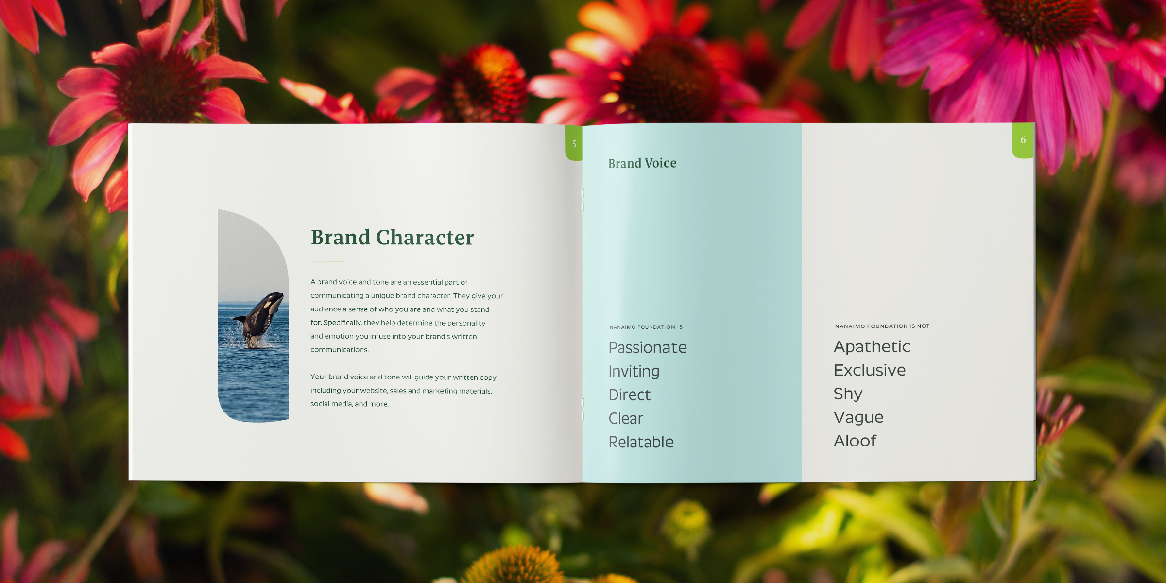 Nanaimo Foundation Brand Guidelines book, designed by Array Ad Agency in British Columbia.