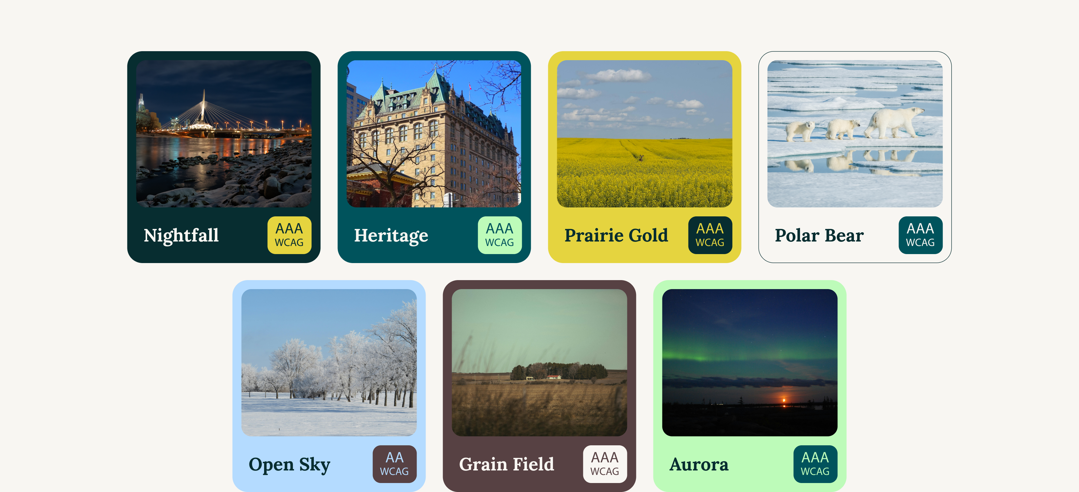 Brio Insurance accessible colour palette inspired by Manitoba landscapes, with WCAG AA and AAA contrast ratings.